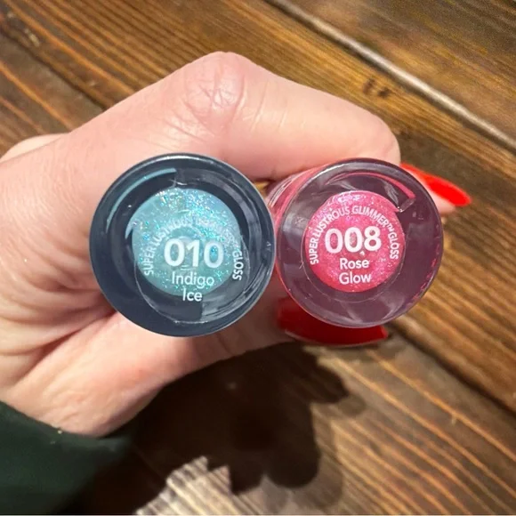 Revlon Glimmer Lip Gloss Duo Pink 008 rose glow and blue 010 indigo ice - Picture 2 of 3